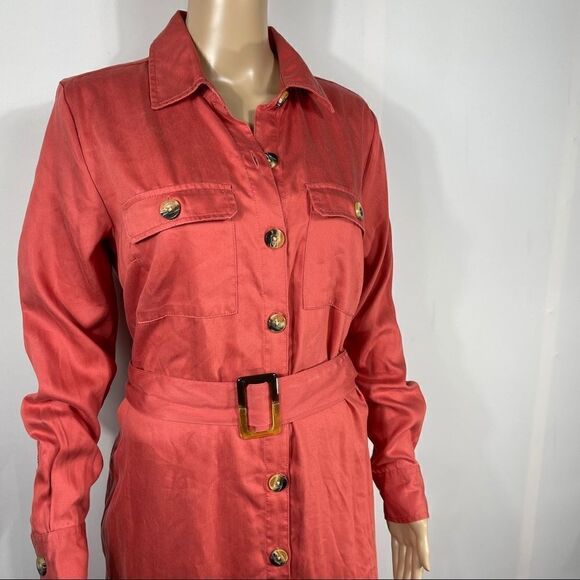 Time & Tru coral Woven Utility Shirt Dress - Picture 11 of 13